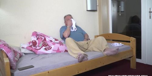 Old guy tastes girl
