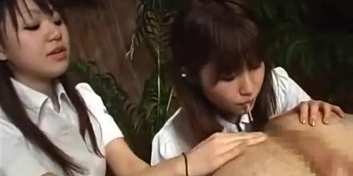 Subtitled CFNM Japanese anal massage by tagteam rimjob