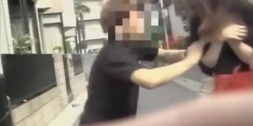 Instant top sharking attack with tall attractive Japanese slut being caught of her guard