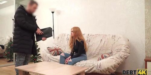 Debt4k. Sexy long haired maid Rose Wild returns money using her sexy body