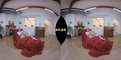 Cute petite shorthaired teen masturbates with dildo and eats panties in vr virtual reality