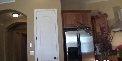 PREMIUMGFS - Christa Moore tease big tits and Masturbate Dildo in kitchen (Crista Moore)