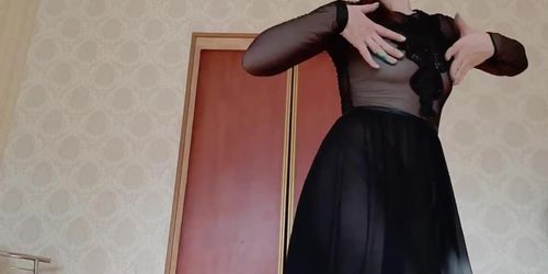 ( NAME PLEASE ) Russian beauty streams in see through dress Sexy Dancing in Camisole Long Transparent
