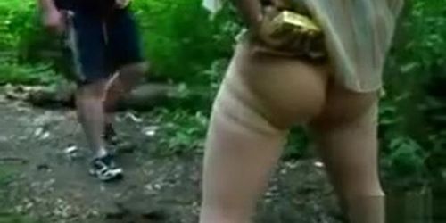 Redhead exhibitionist masturbating in the park