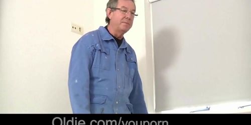 Cum eating Russian teenie ass fucked by the old repairman after oral sex (Amber Daikiri)