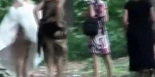 Big ass woman and small ass women peeing