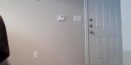 Milf exposes her naked body to delivery person