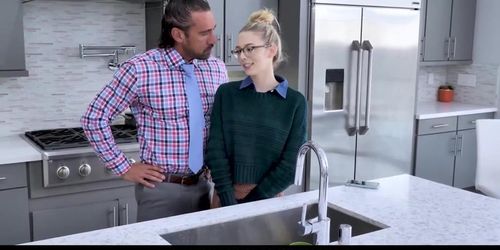Lily Larimar bent down on the kitchen counter as Johnny rips her pantyhose and gets fucked from behind as a lesson for talking n