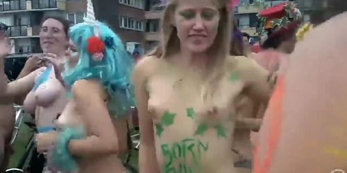 Bicycle parade with the nude people (Nestee Shy)