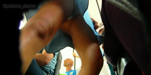 Bus ticket buying brunette in blue upskirt voyeur video