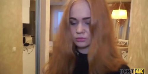 Debt4k. Cunning guy fucks shaved pussy of red-haired cutie (Rose Wild, Victoria Tiffani)