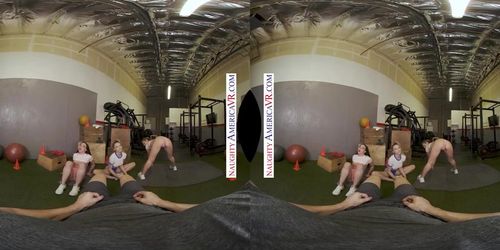 Naughty America - Three gorgeous girls approach a guy at the gym and whip out his fat dick (Kyler Quinn, Paige Owens, Sam Shock, Whitney Wright)