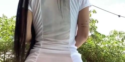 Sexy nurse comes to save us by masturbating outdoor fucking a dildo like a cowgirl | CAM4 (Crazypilar)