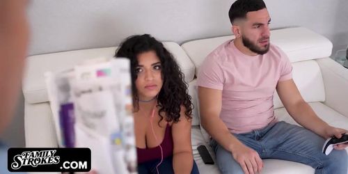 Naughty Latin Stepsister Lets Her Stepbro Slide His Huge Pulsating Dick Between Her Bouncing Tits (Gabriela Lopez, Peter Green)