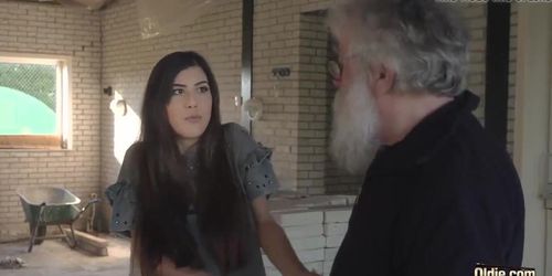 White hair old man fucks teen pussy so tight and young (Anya Krey, White Man)