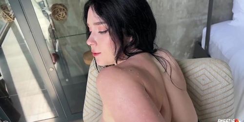 Amazing Minx in a Swimsuit Sucks in the Pool, Lustfully Fucks and Licks All the Cum