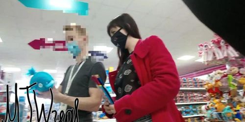 sheer top in public, teasing seller, upskirt no panty in store, exhibitionist wife