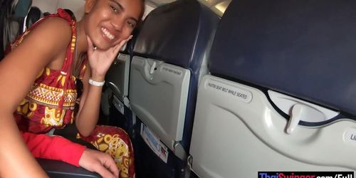 THAI SWINGER - Thai teen girlfriend on an airplane and on boyfriends big cock in the hotel