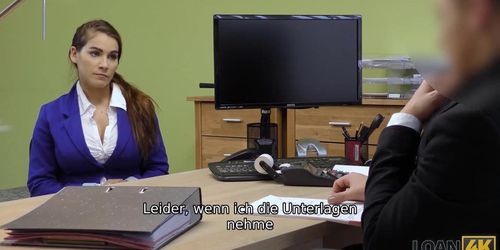 LOAN4K. Bank clerk can't wait to see his clients with huge fake boobs (Mischel, Mischel Lee)