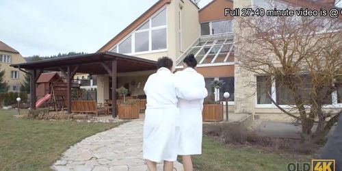 OLD4K. Old man is here to penetrate girls trimmed pussy by the pool