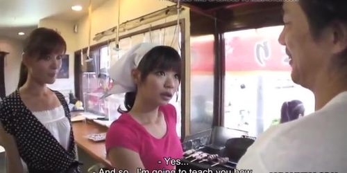 Sticking a dildo in the cook's soft and wet cunt