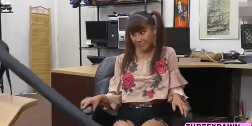 Beautiful Asian teen Tiffany Rain fucks pawn owner in the office