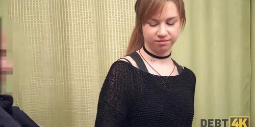 Debt4k. Cutie lost a job and now has only one currency - her (Eva Abel)