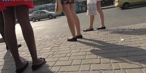 Bubble-ass gal wears classic panties in candid upskirts