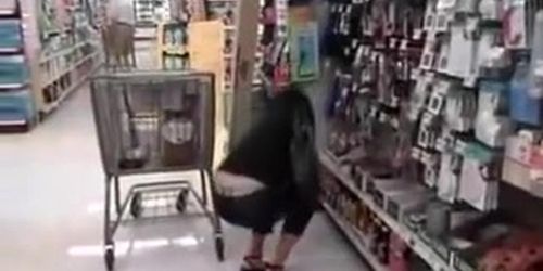 Thong and jeans at supermarket