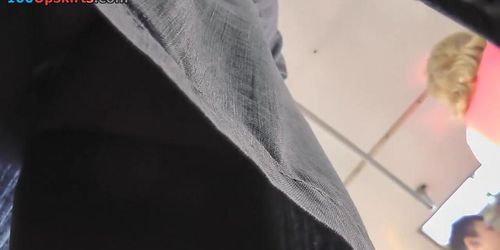 Hot upskirt porn with a slim gal in a public place