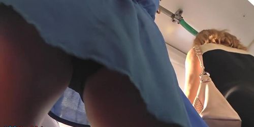 Upskirt vid of girl in tight skirt, wearing a g-string