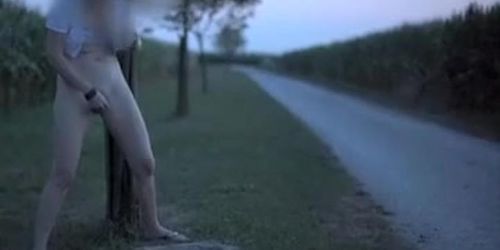 Hot wife masturbates on the side of a road