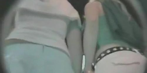 Bare bottom upskirt brunette in a baby blue skirt captured on film