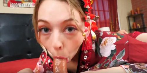 Lily Larimar - First Taste of Japanese Cock/Interracial Blowjob Cum Swallow?