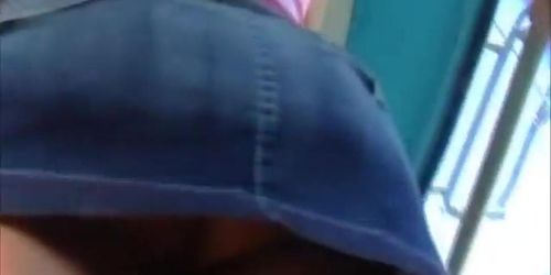 Tiny up skirt with bare pussy (That girl)