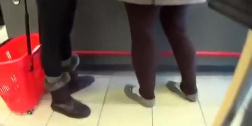 Girl in black leggings with nice ass