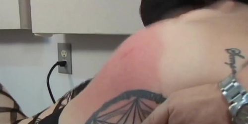 hot blonde with tattoos gets spanked otk (Laci Star)