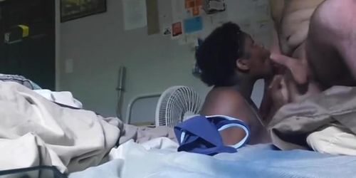 College ebony teen SLOPPY deepthroat and gagging on bwc for facial cumshot