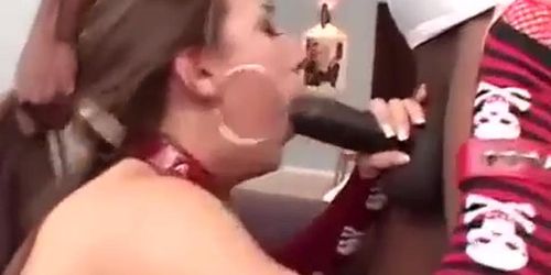 Brunette whore with large boobs Kira Kroft sucks on two hard cocks then fucks porn