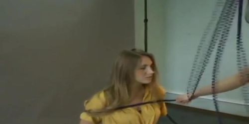 Blond gets tied to the chair by her gf