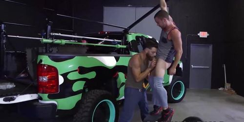 JOCK HUNTING - Big dick hunks barebacking and hammering in car garage