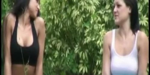 Cheerleaders spied on during practice and they have sex with the guy