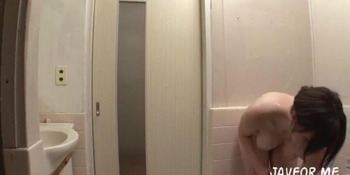 Japanese girl gives him a bath