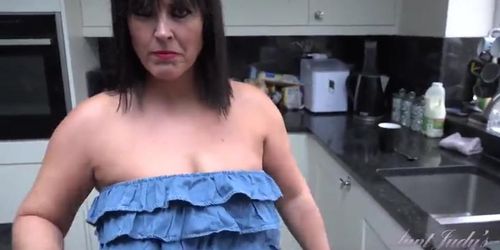 Horny Latina MILF Montse Swinger Gives POV Blowjob in Kitchen - Big Booty BBW Housewife