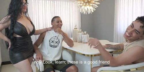 Antonella Jones gets double teamed by hung studs - hard threesome with deep blowjob & hardcore fucking