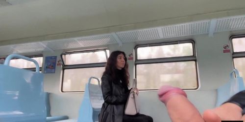 Public Handjob on a train Ends in a Blowjob from a Stranger - Public Cumwalk