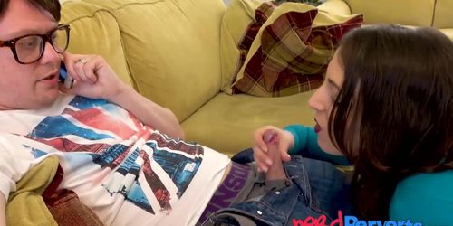 NERD PERVERTS - Mesmerizing Liz Rainbow licks cock and balls vigorously