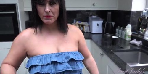 Horny latina milf montse swinger gives pov blowjob in kitchen - big booty bbw housewife