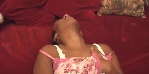Short haired African hottie masturbating in bedroom