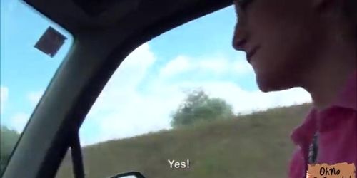 Sexy hitchhiker Brooke Lee fucks in the car